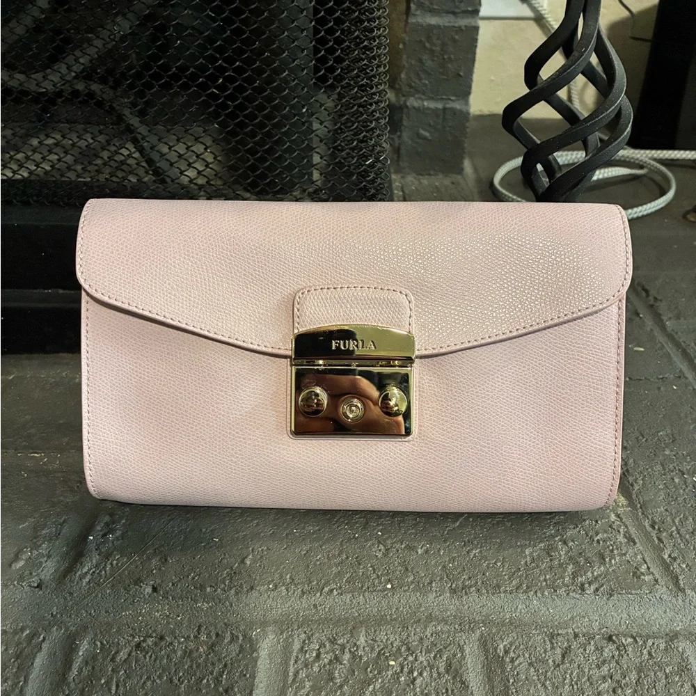 Furla Pale Pink Leather Crossbody with Silver Tone Lock - Picture 1 of 5